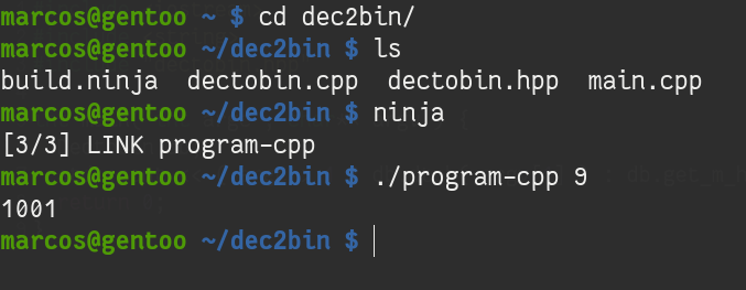 Dec2Bin compilado com g++ via Ninja Build