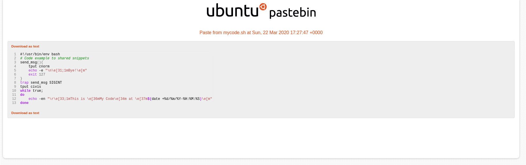 Ubuntu PasteBin code