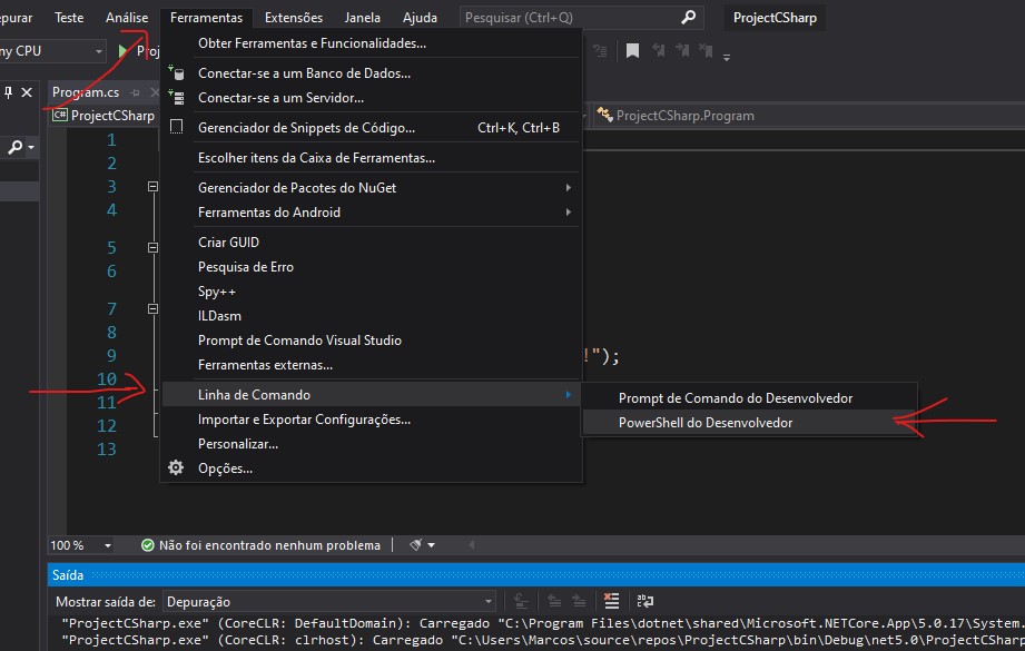 C# via Linha de Comando pelo Visual Studio