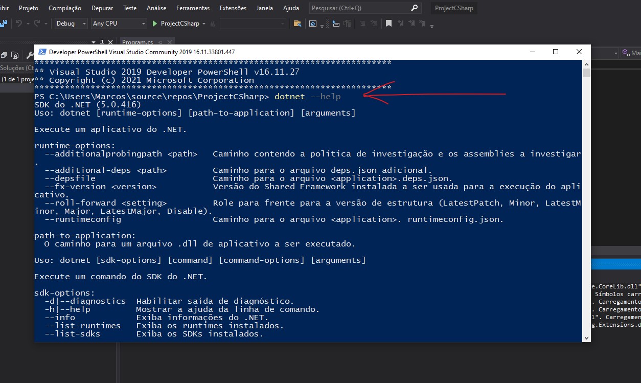 Comando dotnet pelo console