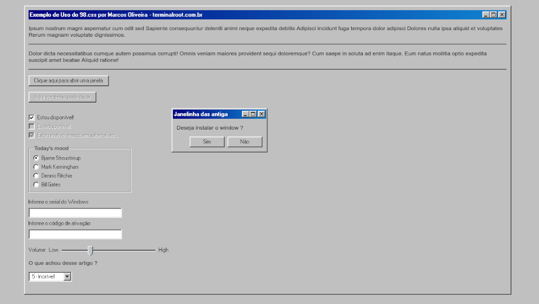 Customize sua página com visual do Windows 98 com esse CSS