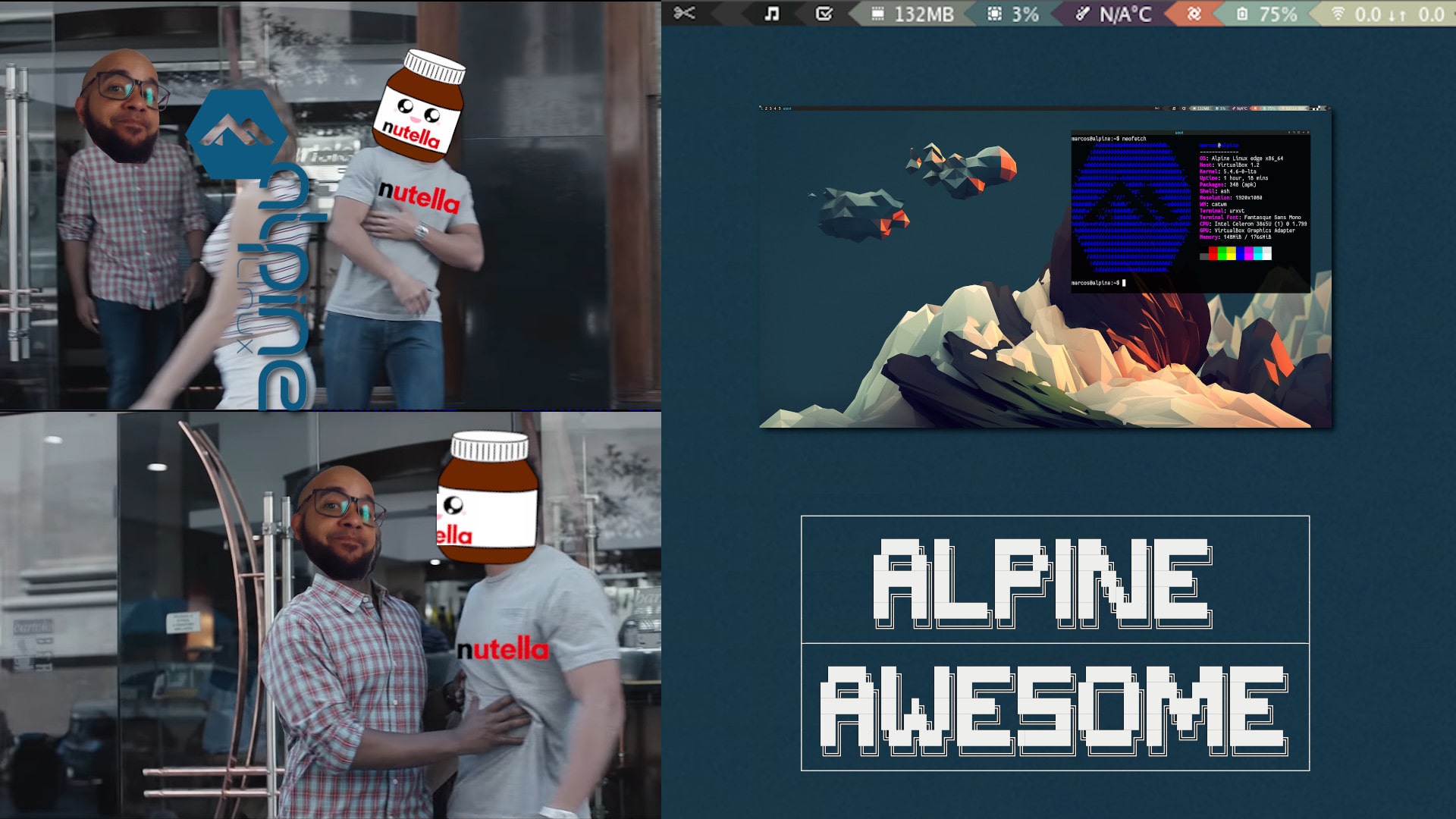 Alpine Linux com AwesomeWM, NÃO RECOMENDADO para usuários NUTELLA